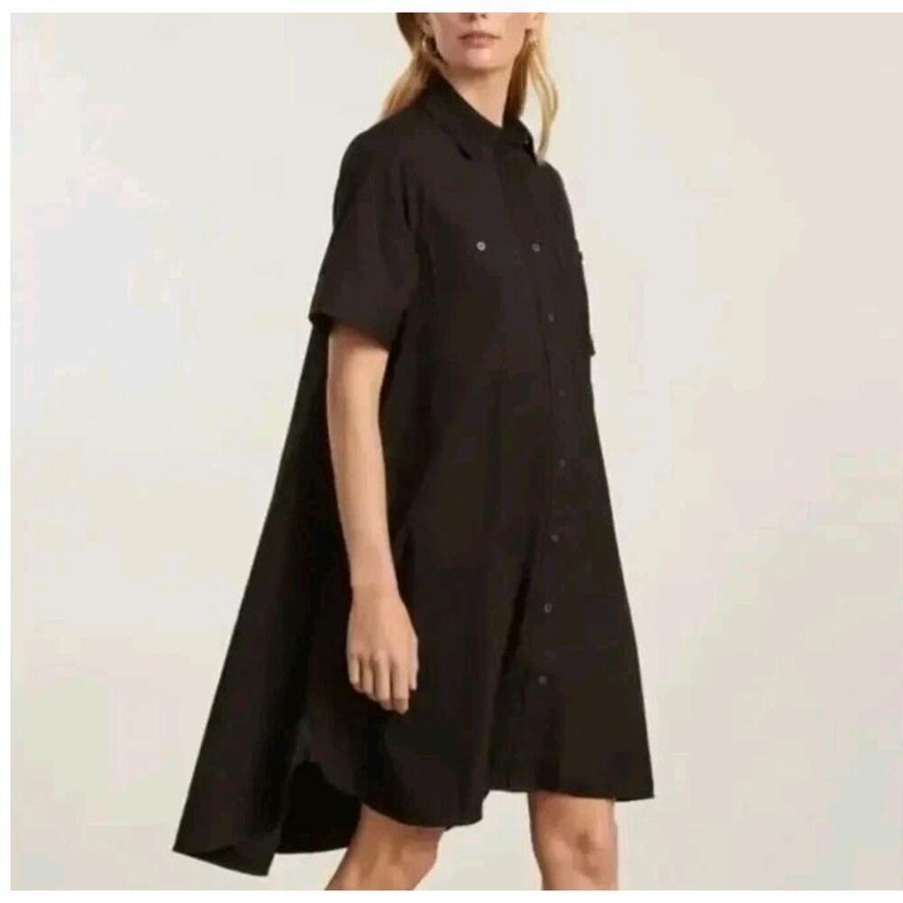 Everlane The Daytripper Shirt Dress Black 100% European Flax Linen High-Low Sz S - Picture 2 of 11